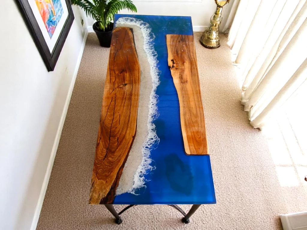Rectangle Epoxy Resin Table Ocean Waves Design